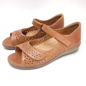 Ziera Daffodil Sandals Tan Leather Womens 37 W Comfort Support